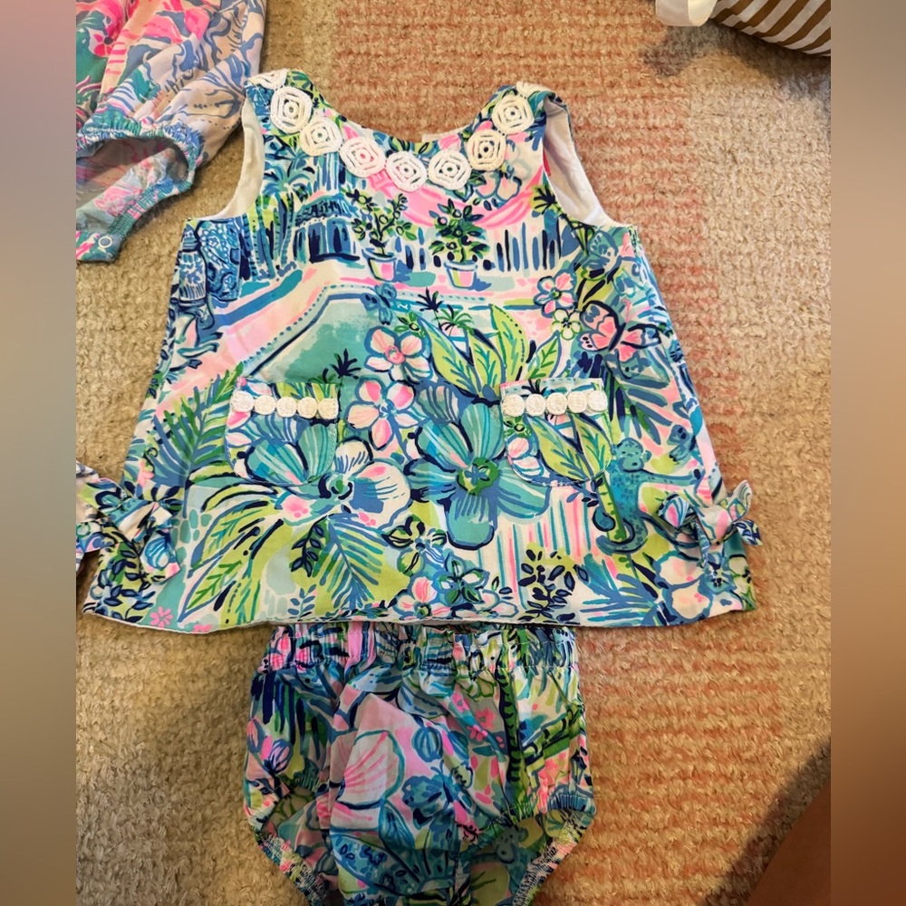 Baby Lilly Pulitzer Outfit Set 3–6 Months – Blue Floral Top + Bloomers
